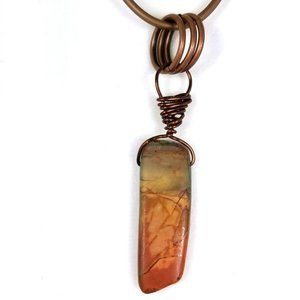 Pendant Necklace Brown Green Jasper Gemstone NEW